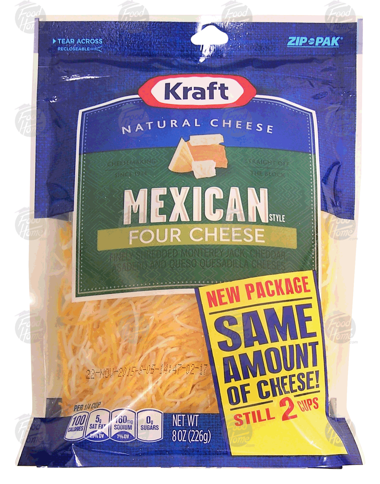 Kraft Natural Cheese mexican style, four cheese, finely shredded monterey jack, cheddar, asadero and queso quesadilla Full-Size Picture